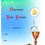 Plava uspomena na Prvu svetu pričest s IHS i kaležom