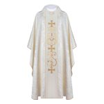 Liturgijska misnica Haftina KOR/148 od žakardnog materijala sa zlatovezom i zlatnim obrubom. BIJELA
