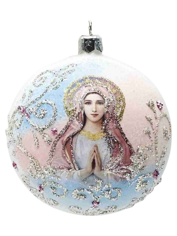 Staklena božićna kugla Gospa roza 10 cm 15540