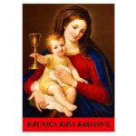 Krunica Krvi Kristove s 6 × 5 zrnaca i priloženim molitvama za pobožnost Predragocjenoj Krvi Kristovoj.